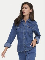 ONLY Koszula jeansowa Sasia 15352339 Niebieski Slim Fit. Niebieskie bluzki damskie Only, l, bez wzorów, z bawełny, bez kołnierzyka, bez ramiączek. Za 129.99 zł.