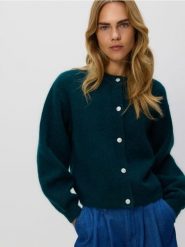 Kardigan z wełną i moherem - zielony. Zielone kardigany damskie Reserved, l, bez wzorów, z dzianiny. Za 259.99 zł.