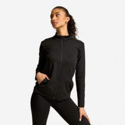 Second Life - Bluza sportowa damska Domyos - Stan Doskonały. Czarne bluzy damskie Decathlon, m, bez wzorów, z materiału, bez kaptura. Za 41.99 zł.