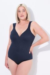 Damski Strój kąpielowy żakard w panterkę miękkie miseczki. Niebieskie kostiumy jednoczęściowe damskie Ulla Popken, plus size, bez wzorów, z elastanu, eleganckie, plus size, do pływania. Za 233.99 zł.