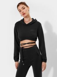4F Bluza dresowa crop top z wiązaniem z dodatkiem modalu 4F x Local Heroes L. Czarne bluzy damskie 4f, l, bez wzorów, z dresówki, z kapturem. W wyprzedaży za 129.99 zł.