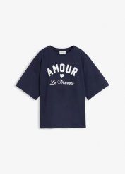 T-shirt z elastycznej mieszanki bawełny organicznej. Niebieskie t-shirty damskie bonprix, bez wzorów, z bawełny, bez kołnierzyka. Za 109.99 zł.