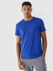 4F T-shirt regular z nadrukiem męski - niebieski M. Niebieskie koszulki sportowe męskie 4f, m, bez wzorów, z bawełny, bez kołnierzyka, bez ramiączek. W wyprzedaży za 29.99 zł.