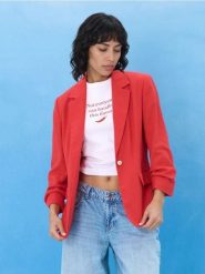 Marynarka z domieszką lnu - czerwony. Czerwone żakiety damskie Sinsay, l, bez wzorów. Za 69.99 zł.