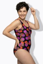 Damskie Strój kąpielowy wzór w panterkę bez miękkich miseczek okrągły dekolt. Czarne kostiumy jednoczęściowe damskie Ulla Popken, plus size, bez wzorów, z elastanu, sportowe, plus size, do pływania. Za 159.99 zł.