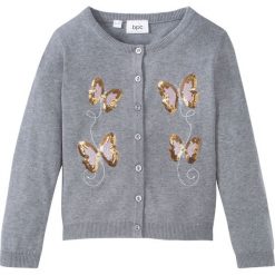 Sweter rozpinany bawełniany z cekinami bonprix jasnoszary melanż. Szare swetry dla dziewczynek bonprix, z aplikacjami, z bawełny, bez kołnierzyka, bez ramiączek, bez kaptura. Za 54.99 zł.