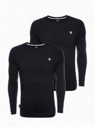 Zestaw longsleeve męski z elastanem - MIX 2-pak V3 - Rozmiar: XL. Czarne bluzki z długim rękawem męskie Ombre Clothing, m, bez wzorów, z bawełny, klasyczne, bez kołnierzyka. W wyprzedaży za 119.99 zł.