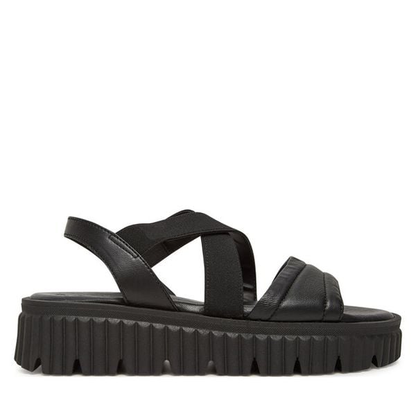 Sandały Tamaris. Czarne sandały damskie Tamaris, bez wzorów, bez obcasa, na koturnie, bez zapięcia. Za 279.99 zł.