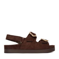 Sandały DeeZee. Brązowe sandały damskie DeeZee, bez wzorów, bez obcasa, na płaskiej podeszwie, bez zapięcia. Za 149.99 zł.