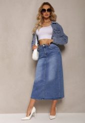 Niebieska Spódnica High Waist Ołówkowa z Przejaśnieniami na Jeansowym Materiale Carolea. Niebieskie spódnice damskie Renee, s, bez wzorów, z jeansu, klasyczne, z podwyższonym stanem, midi, ołówkowe. Za 99.99 zł.