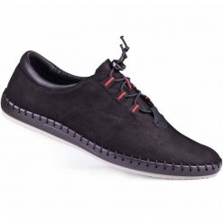 Kampol Buty męskie casual 337/61 czarne. Czarne półbuty na co dzień męskie ze skóry, casualowe, bez zapięcia. Za 367.89 zł.