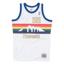 Jersey Denver Nuggets Dikembe Mutombo. Białe koszulki sportowe męskie Mitchell & Ness, bez wzorów, z jersey, bez kołnierzyka, bez ramiączek, do koszykówki. Za 517.00 zł.