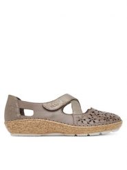 Rieker Półbuty CEO-44856-64 Szary. Szare półbuty damskie Rieker, bez wzorów, ze skóry, bez obcasa, na płaskiej podeszwie, bez zapięcia. Za 329.99 zł.