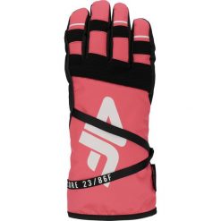 Rękawice narciarskie damskie RED253 - łososiowy neon. Czerwone rękawiczki damskie 4f, bez wzorów, z materiału. W wyprzedaży za 79.99 zł.