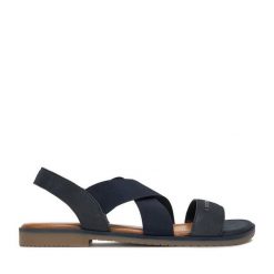 Sandały Lasocki. Niebieskie sandały damskie Lasocki, bez wzorów, bez obcasa, na płaskiej podeszwie, bez zapięcia. Za 139.99 zł.