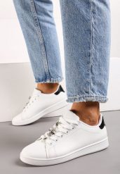 Biało-Czarne Sneakersy Sznurowane z Metalowymi Ozdobami Alivrepa. Białe obuwie sportowe damskie Born2be, bez wzorów. Za 79.99 zł.