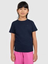 4F T-shirt gładki dziewczęcy - granatowy 140 (9-10 lat). Niebieskie t-shirty i topy dla dziewczynek 4f, bez wzorów, z bawełny, bez ramiączek. Za 29.99 zł.