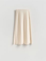 Spódnica midi - kremowy. Białe spódnice damskie Reserved, l, bez wzorów, z tkaniny, midi, proste. Za 99.99 zł.