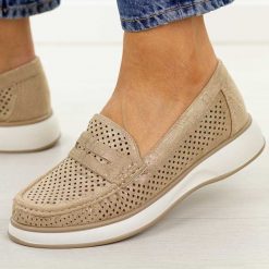 Złote ażurowe mokasyny damskie Sergio Leone Mk098H. Żółte mokasyny damskie Sergio Leone, z jeansu, casualowe. Za 149.00 zł.