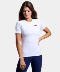 Koszulka do tenisa/Padla damska ekologiczna. Białe t-shirty damskie NORDICDOTS, bez wzorów, z materiału, klasyczne, bez kołnierzyka. Za 105.00 zł.