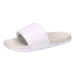 Klapki damskie adidas Comfort 2,0. Białe klapki damskie Adidas, bez wzorów, z materiału, eleganckie, bez obcasa. Za 258.50 zł.