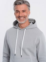 Ombre Męska bluza dresowa kangurka z kapturem - szara V8 OM-SSBN-0177 S. Szare bluzy męskie Ombre, m, bez wzorów, z dresówki, z kapturem. Za 109.99 zł.