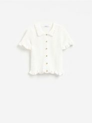 Bluzka z guzikami - złamana biel. Bluzki damskie Reserved, l, bez wzorów, z dzianiny, bez kołnierzyka, bez ramiączek. Za 119.99 zł.