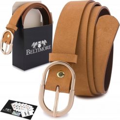 Beltimore Skórzany pasek damski do spodni sukienki camelowy skóra nat. zamszowa 3 cm Beltimore E52. Sukienki damskie Beltimore, bez wzorów, ze skóry, bez kołnierzyka, bez ramiączek. Za 46.19 zł.