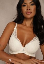 Jasnobeżowy Biustonosz Zdobiony Koronką i Kokardami Morgavia. Brązowe biustonosze Renee, z aplikacjami, z koronki. Za 34.99 zł.