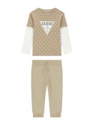 Guess Komplet bluzka i spodnie N6YG02 K4077 Beżowy Regular Fit. Brązowe spodnie materiałowe dla chłopców Guess, z aplikacjami, z bawełny, bez ramiączek. Za 214.99 zł.