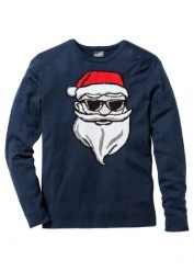 Sweter z bożonarodzeniowym motywem. Niebieskie swetry przez głowę męskie bonprix, l, bez wzorów, bez kołnierzyka. Za 109.99 zł.