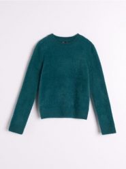 Sweter - zielony. Zielone swetry damskie Sinsay, l, bez wzorów, z materiału, bez kołnierzyka, bez ramiączek, długie, bez kaptura. Za 59.99 zł.