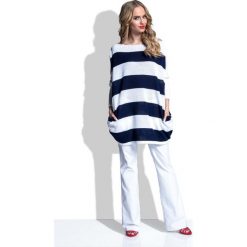 Granatowa Tunika Swetrowa Oversize w Pasy. Tuniki damskie marki Molly.pl. Za 109.90 zł.