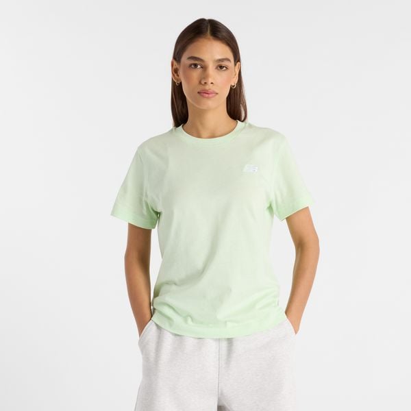 Koszulka damska New Balance WT41509MEW – miętowa. Zielone t-shirty damskie New Balance, l, bez wzorów, z bawełny, eleganckie, bez kołnierzyka. Za 79.99 zł.