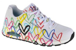 Buty do chodzenia damskie, Skechers Uno-Spread The Love. Białe obuwie sportowe damskie Skechers, bez wzorów, z materiału, trekkingowe. Za 419.00 zł.