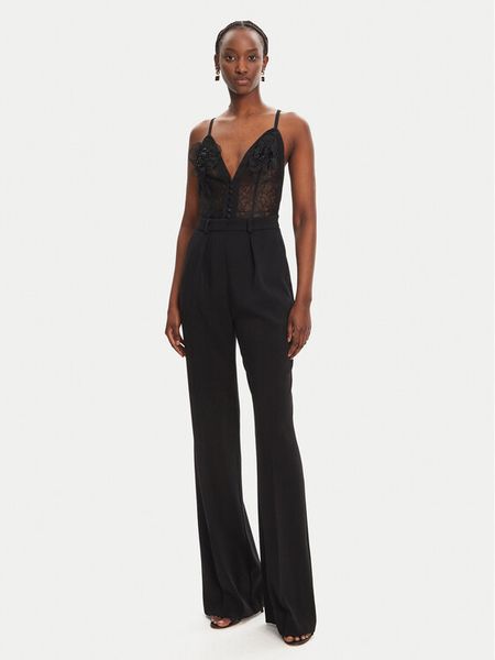 Elisabetta Franchi Kombinezon TU-049-52E2-V560 Czarny Regular Fit. Czarne sukienki damskie Elisabetta Franchi, bez wzorów, z syntetyku, bez kołnierzyka, bez ramiączek. Za 1,099.99 zł.