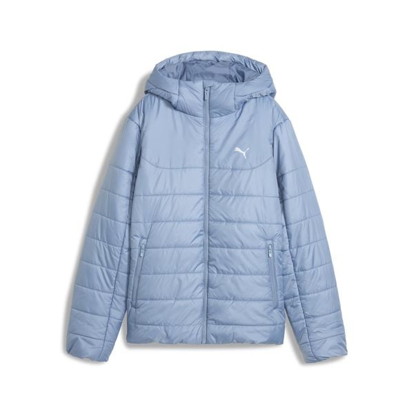 Damska kurtka wyścielana Essentials z kapturem PUMA. Niebieskie kurtki damskie Puma, bez wzorów, z puchu, z kapturem, trekkingowe. Za 399.00 zł.