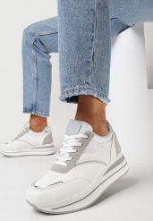 Białe Sneakersy na Grubej Podeszwie z Brokatem Erenie. Białe obuwie sportowe damskie Born2be, bez wzorów. Za 99.99 zł.