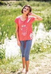 Key PIŻAMA DAMSKA LNS 784 S Koralowy/jeans S. Pomarańczowe koszule nocne damskie Key, s, bez wzorów, z jeansu. Za 79.99 zł.