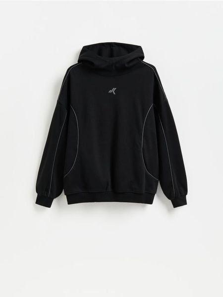 Bluza z zabudowanym kapturem - czarny. Czarne bluzy męskie Reserved, l, bez wzorów, z dzianiny. Za 159.99 zł.