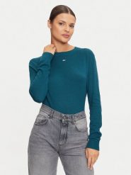 Tommy Jeans Sweter Essential DW0DW17254 Zielony Regular Fit. Zielone swetry damskie Tommy Jeans, s, bez wzorów, z jeansu, bez kołnierzyka, bez ramiączek, bez kaptura. Za 229.99 zł.