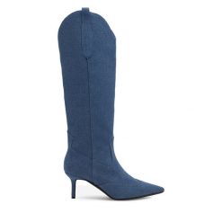 Kowbojki Nine West. Niebieskie kozaki damskie Nine West, bez obcasa, na szpilce. Za 329.99 zł.