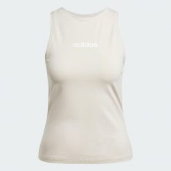 Koszulka Essentials Linear Slim Cotton Tank. Białe koszulki sportowe damskie Adidas, xl, bez wzorów, z bawełny, bez kołnierzyka, bez ramiączek. Za 89.95 zł.
