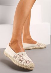Beżowe Espadryle na Płaskiej Plecionej Podeszwie z Ażurowym Noskiem Qianatia. Brązowe espadryle damskie Born2be, na lato, w ażurowe wzory, z jeansu, eleganckie, bez obcasa, na płaskiej podeszwie, bez zapięcia. Za 64.99 zł.