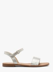 Srebrne sandały damskie płaskie. Szare sandały damskie Ryłko, bez wzorów, ze skóry, bez obcasa, na płaskiej podeszwie, bez zapięcia. Za 249.99 zł.