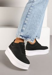 Czarne Sneakersy Vices na Platformie z Tłoczonym Napisem ze Sznurowaniem Eanneth. Czarne obuwie sportowe damskie Renee, bez wzorów, trekkingowe. Za 99.99 zł.