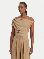 Eleh Bluzka SS260098 Beżowy Regular Fit. Brązowe bluzki damskie Eleh, bez wzorów, z lyocellu, bez kołnierzyka, bez ramiączek. Za 461.99 zł.