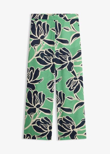 Spodnie palazzo z imitacji lnu. Zielone spodnie materiałowe damskie bonprix, bez wzorów. Za 37.99 zł.