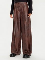 Haveone Spodnie z imitacji skóry PVI-M062 Brązowy Wide Leg. Brązowe spodnie materiałowe damskie Haveone, m, bez wzorów, ze skóry. Za 369.99 zł.