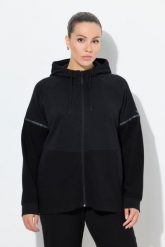 Damskie Bluza odblaskowe paski kaptur w połowie z eleganckiego weluru ottoman. Czarne bluzy damskie Ulla Popken, bez wzorów, z bawełny, eleganckie. Za 279.99 zł.